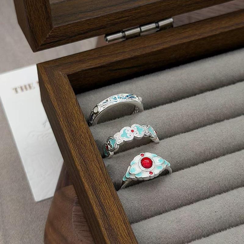 Ethnisch Stil Emaille Meeresblau Tropföl Blume Öffnungsring Damen Nische Leichter Luxus Exquisit Stapelring