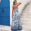 Summer New Style Beachwear Style Plunging V-neck Dress with Sleeveless Ethnic Print Long Dress