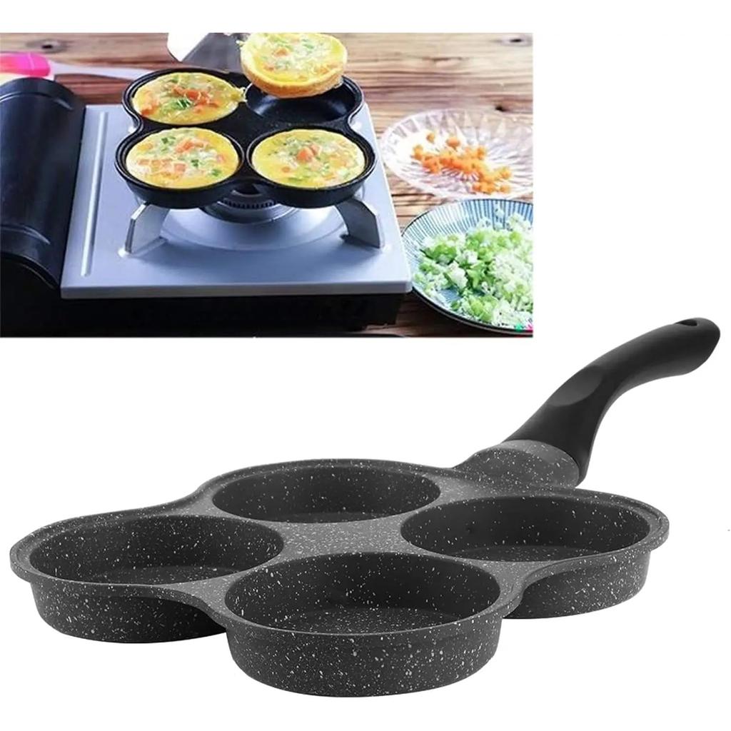 Eierkoekenpan, 4-kops eierpan anti-aanbaklaag, koekenpan voor gebakken eieren voor ontbijt, pannenkoek, hamburger, sandwiches, aluminiumlegering ei