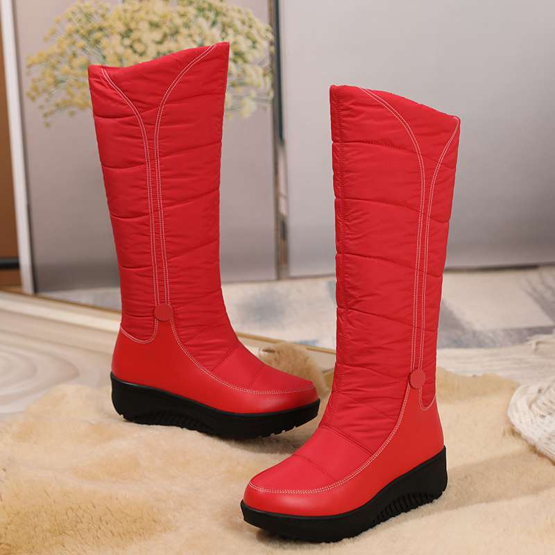 Krazing Pot PU Down Boots Cold-resistant Winter Shoes Med Heels Size 44 Super Size Snow Boots Zipper Round Toe Keep Warm Thigh High Boots
