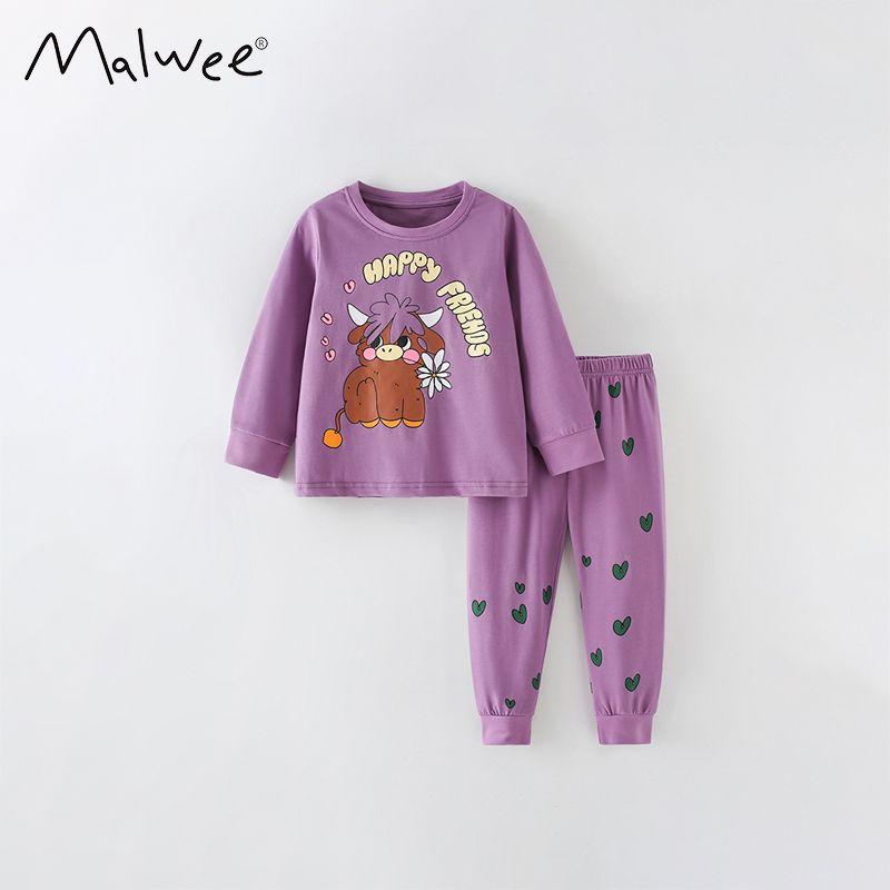 Children's Cartoon Cotton Pajamas Spring and Autumn Long Sleeve Baby Homewear Set Little Girl Heattech Long Johns Two-piece Set