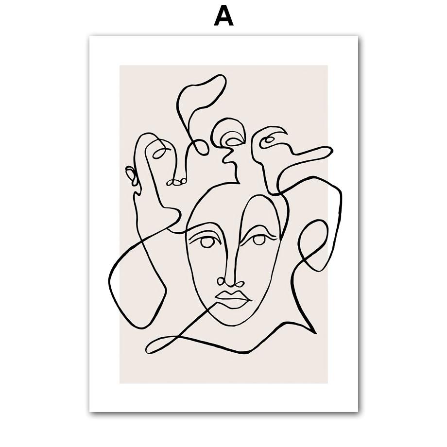 Wall Art Canvas Painting Black White Line Face Watercolor Living Room Decoration Posters And Prints Home Salon Wall Pictures