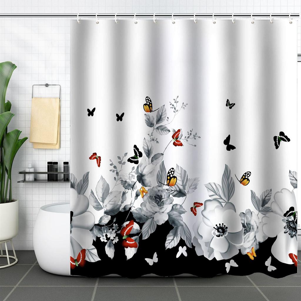 Elegant Watercolor Floral Bath Curtain - High-Quality Waterproof and Mildew-Proof Bathroom Decor for a Romantic Home Touch