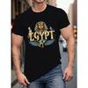 Men's T-Shirts with Pharaoh Cat and EGYPT Graphic - Tee with Geometric Pattern, Casual Summer Fabric Top for Adults