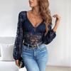 Women’s Sexy Lace Long Sleeve Bodysuit Jumpsuit Tops Slim Fit See Through Mesh Clubwear