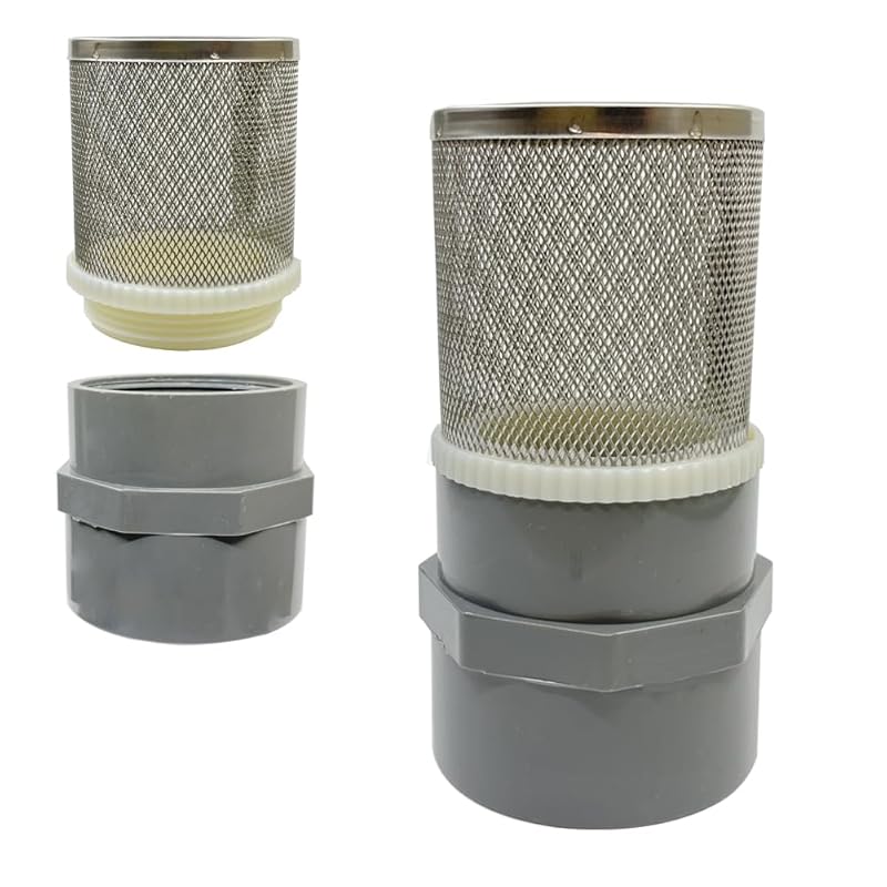 1 inch Stainless Steel Filter Cover Connected to 1 inch/DN25 Grey PVC Filter Water Pipe, Vent Cap Suction Strainers Used to Remove Debris and Reduce