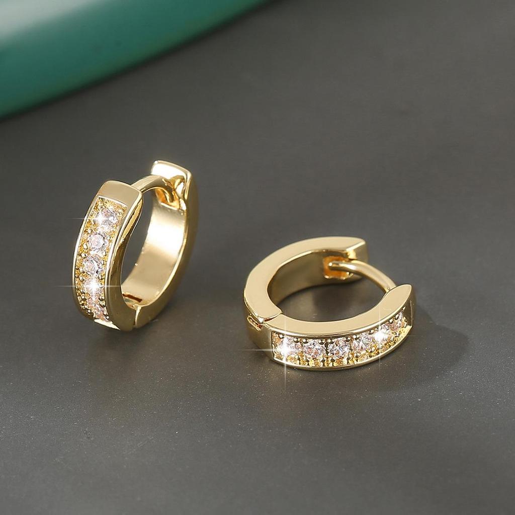 Zircon Top Quality Luxury Romantic Wedding Gift Jewelry One Pair of Men's Gold Plated Round Rhinestone Shining Hoop Earrings