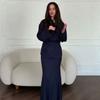 Autumn New European, American Amazon Cross-border V-neck Shirt Ruffle Edge Top Fishtail Skirt Set