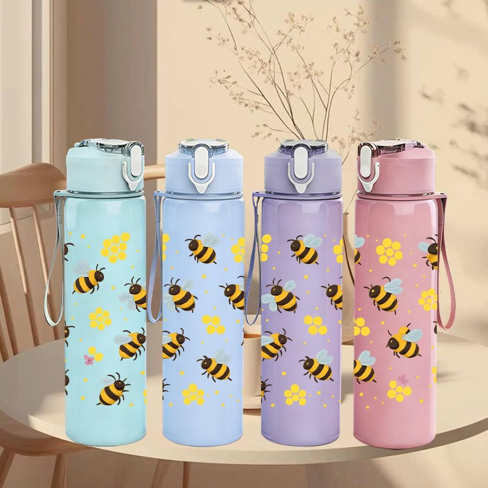 1PC Honey Bee Honeycomb Pattern 750ml Color Plastic Sports Water Bottle Leakproof Flip Straw Lid Suitable for Sports Office Home Use