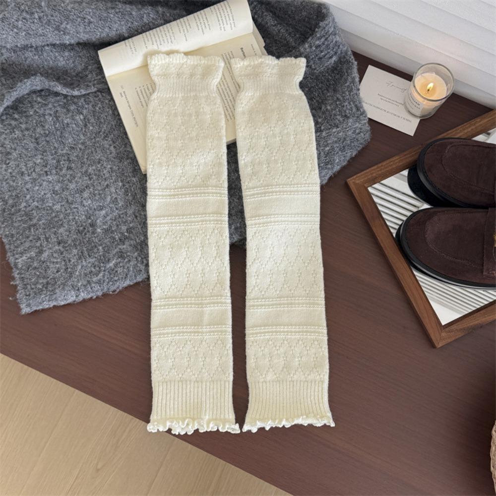 New Snowflake Leg Warmers Knitted Solid Color Lolita Long Socks Lace Keep Warm Mid-Calf Sock Winter