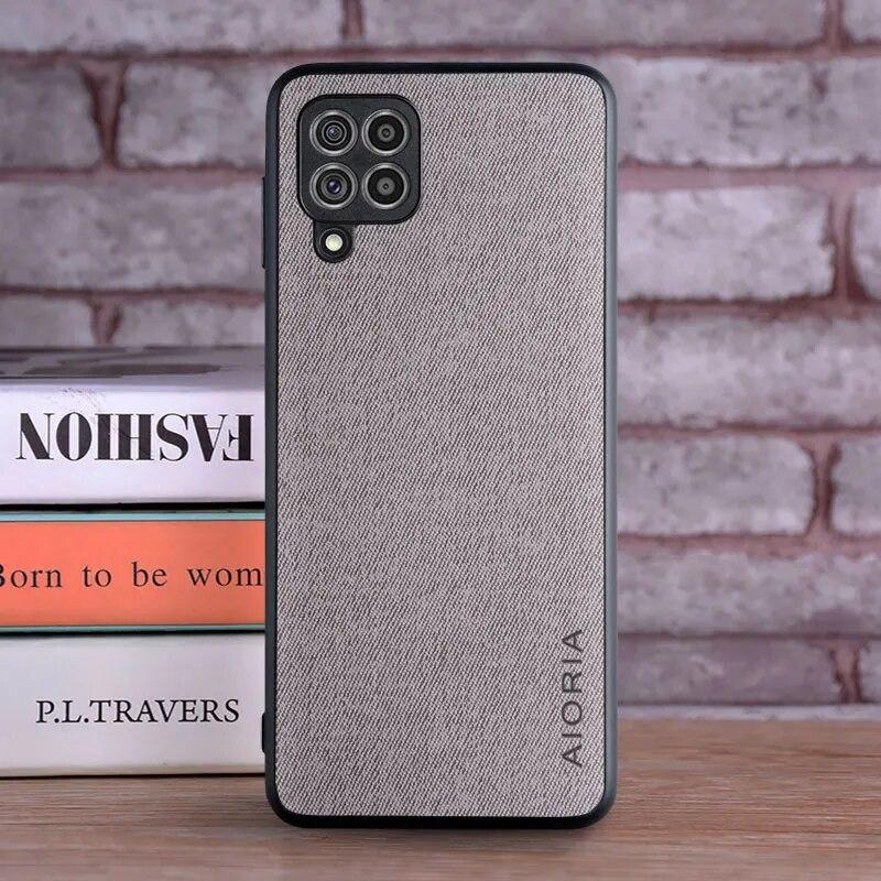 

Чехол для Samsung Galaxy M32 F22, чехол, роскошный текстильный кожаный чехол из мягкого ТПУ, жесткий чехол для телефона samsung galaxy m32, чехол Funda F22 светло-серый