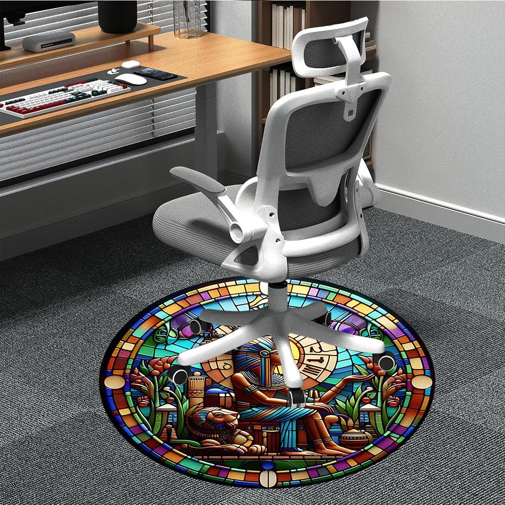 

1pc Egyptian Stained Glass Chair Carpet for Office Non-Slip, Machine Washable Rug for Office, Sleeping, Room - Holiday Decor 80cm by 80cm
