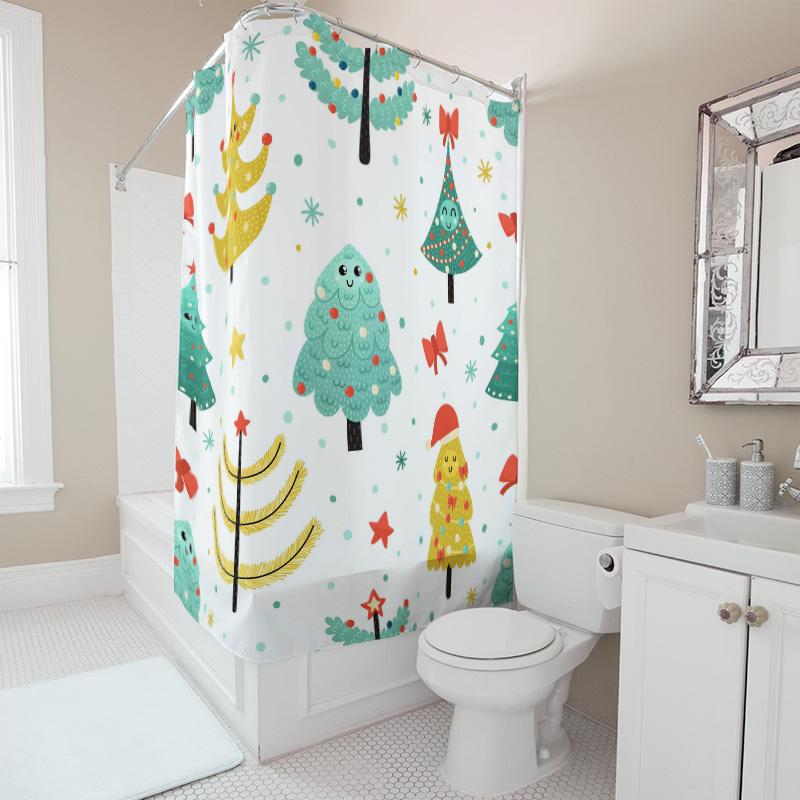 TU Shower Curtain Forest Animals Cute Cartoon Woodland Nature Bathroom Decor Waterproof Fabric Shower Liner Set
