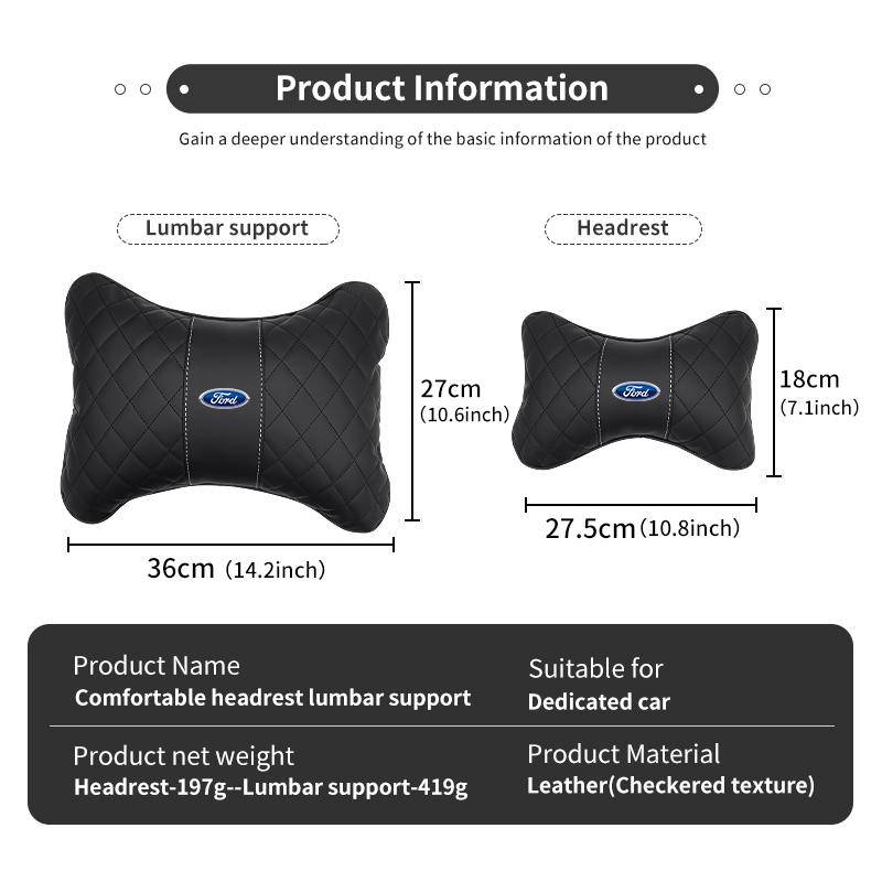 EUEX2 Universal Car Seat Headrest Neck Pillow Lumbar Back Support For Ford Escort KA Flex Everest KA Expedition Falcon Fusion