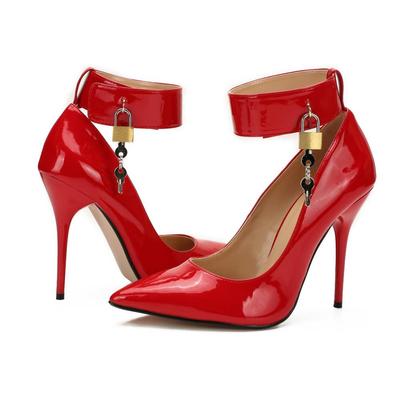 Kilitli Stiletto Topuk 12cm Sivri Uçlu Bayan Ayakkabı Moda Yüksek Topuklu Ayakkabı