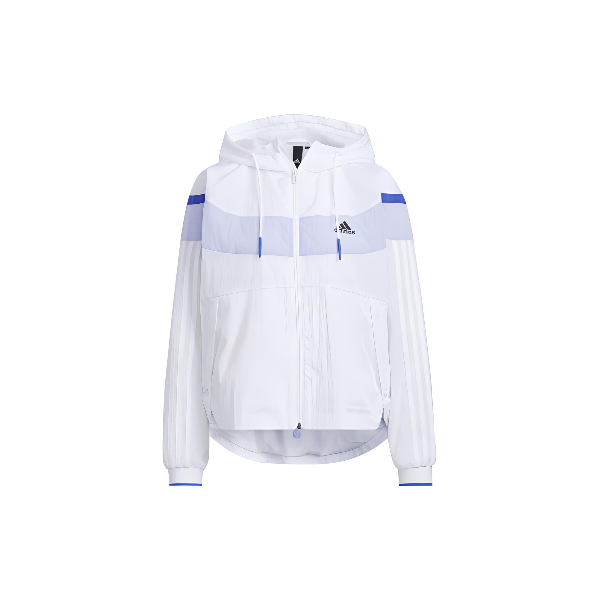 adidas Neo Women s White Light Blue Colorblock Hooded Windbreaker Jacket HD0367 XL