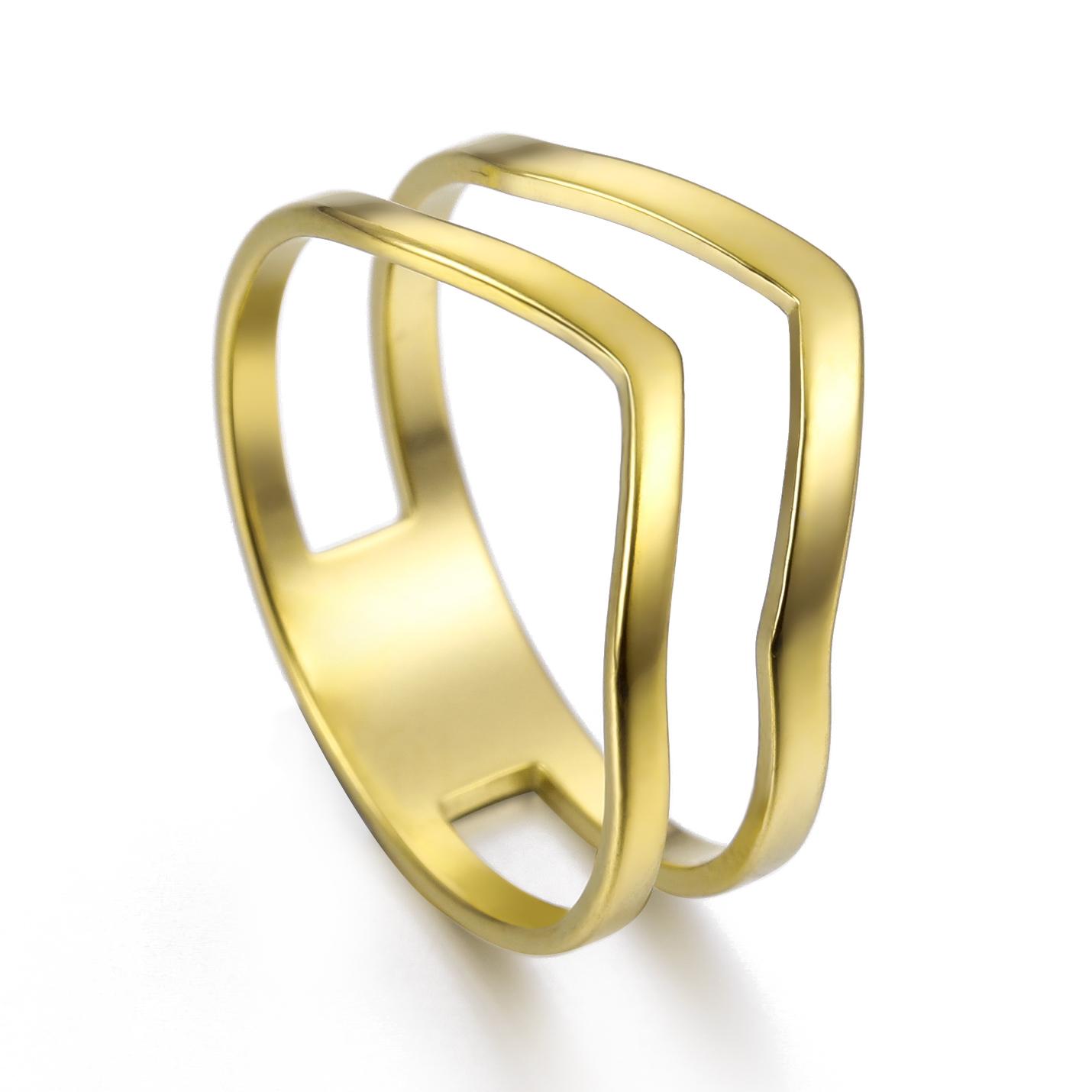 

Simple Geometrical Wave Ring Stainless Steel Gold Color Party Finger Rings Jewelry Birthday Gift for Women Girls 11