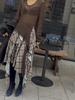 2026 Korean Chic Retro Plaid Asymmetrical Skirt