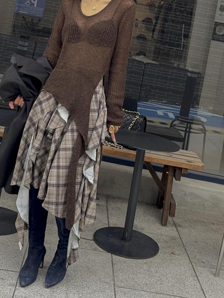 2026 Korean Chic Retro Plaid Asymmetrical Skirt