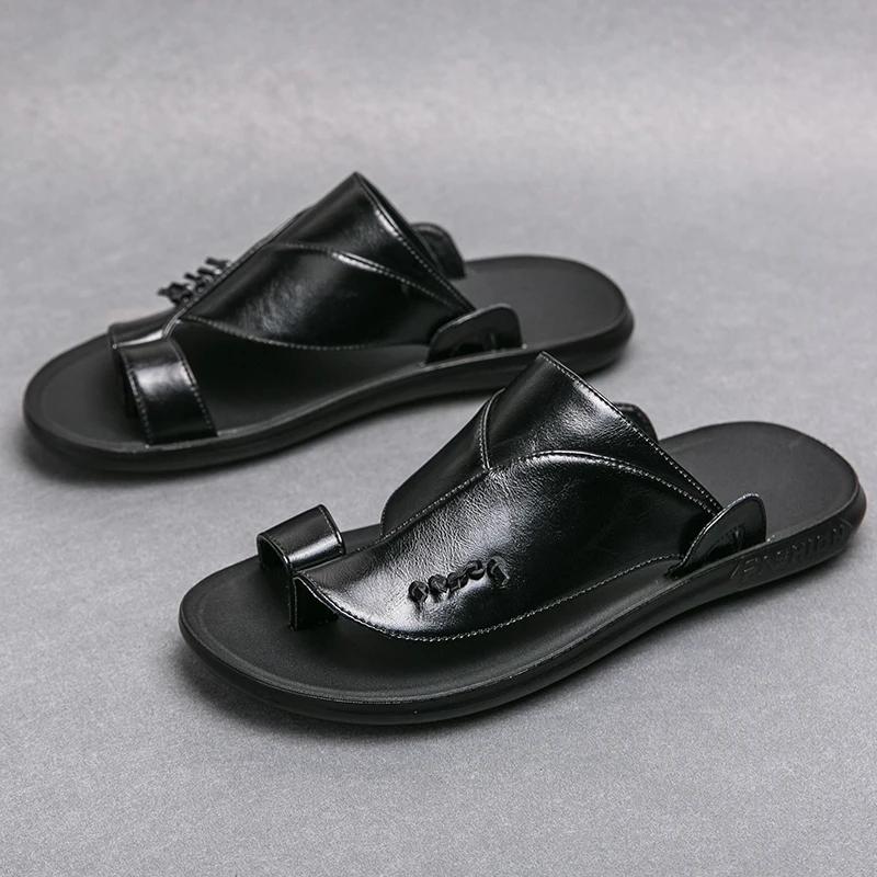 Summer Men Slippers Fashion Man Designer Simple Light Men's Shoes New Beach Cool Leather Comfortable Outdoor Cowhide Slippers