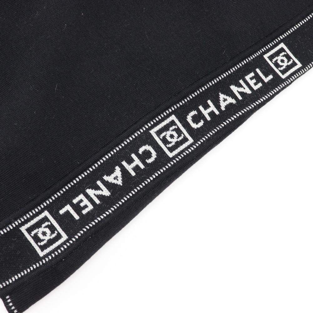 Chanel Sports Line Cardigan P22075V01420 Side Logo 03A Black Wool Women Used