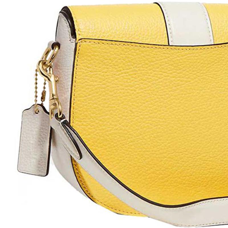 Coach Georgie 21 Color Block Flap Logo Buckle Pebble Leather And Smooth Leather Bag Women Shoulder Bag Yellow White C8296-IMTV3