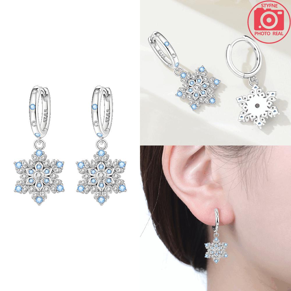 Authentic copper Fourleaf Shamrock Colored Earring Blue Zircon Snowflake Key Lock Earring Jewellery Fine Anniversary Gift Set