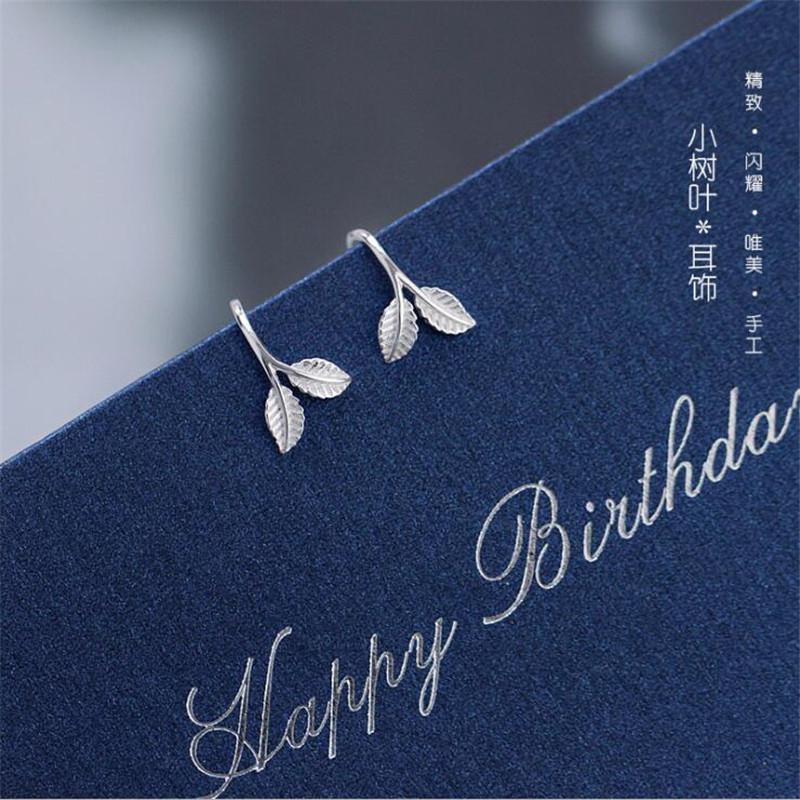 Creative Fashion Sweet Spring Fresh 925 Sterling Silver Jewelry Beautiful Leaves Germination Hook Women Dangle Earrings E294