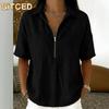 BITCED Women's Fashion Casual Solid Color Print Short Sleeve POLO Neck Blouses & Shirts