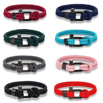 Mens Double Layer Milanese Rope Bracelet with Black Horseshoe Buckle Outdoor Casual