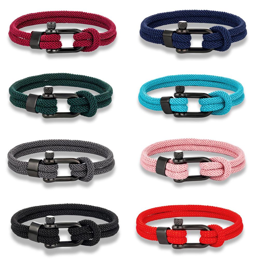 2026 Black Fashion Personality Horseshoe Buckle Hand Rope Men's Double Layer Milan Rope Outdoor Casual Bracelet