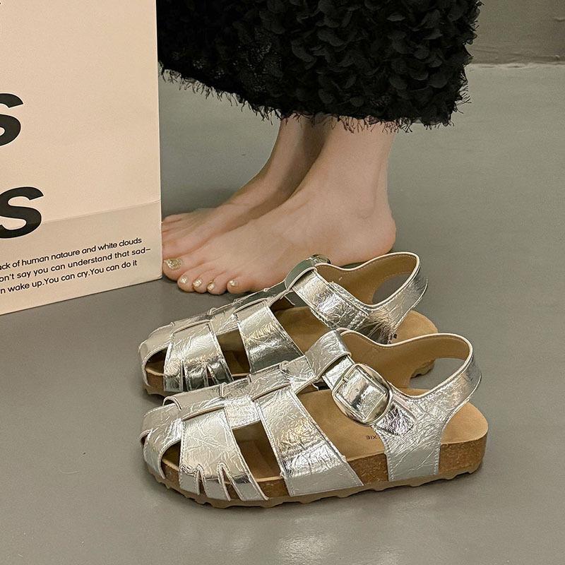 

Birkenstock sandals women s summer wear 2025 new popular super fire French woven hollow thick-soled bag head Roman single shoes 40 серебряный