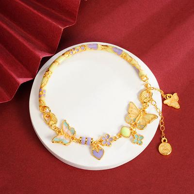 Sand Gold Bracelet for Women, Light Luxury Enamel, Ancient Butterfly Half Bracelet Design, Long-lasting Accessory Gift