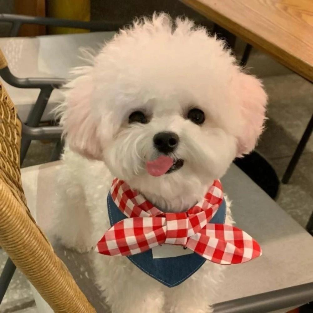 NEW Soft Dog Bandanas Breathable Adroable Pet Bandana with Red Plaid Bow Tie Dog Bibs for Small Medium Puppy Cat