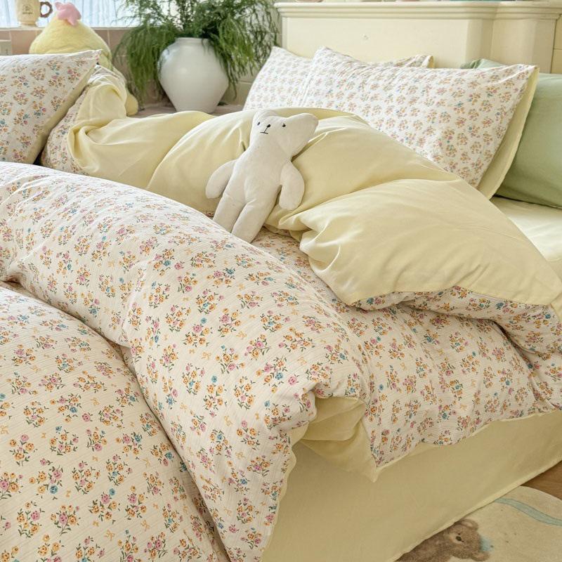Class A Double Layer Gauze Floral Jacquard Bamboo Cotton Bedding Set - Fresh Design for Student Dormitory