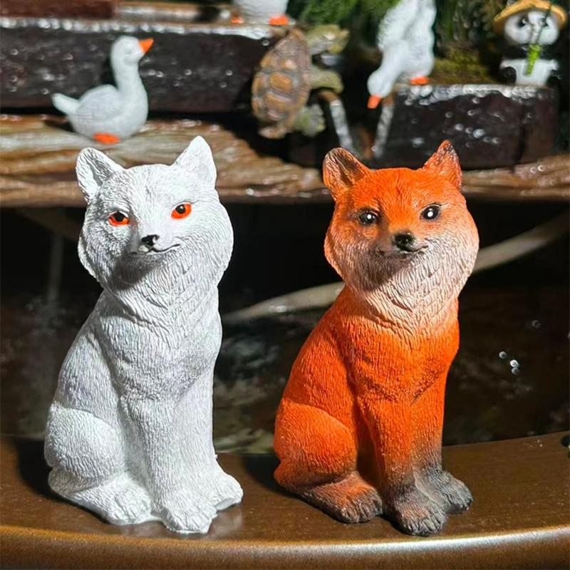 Sitting Foxes Figurines Garden Foxes Statue Landscape Decors Animal Figurines Sculpture Table Centrepieces Home Decors