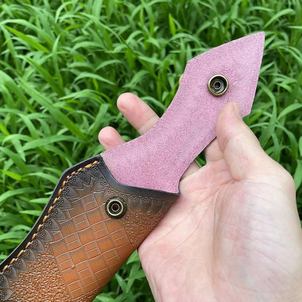 15cm Foling Knife Embossed Cowhide Scabbard Cover Second Layer Leather Sheath Case Camping Knife Holsters Belt Buckle