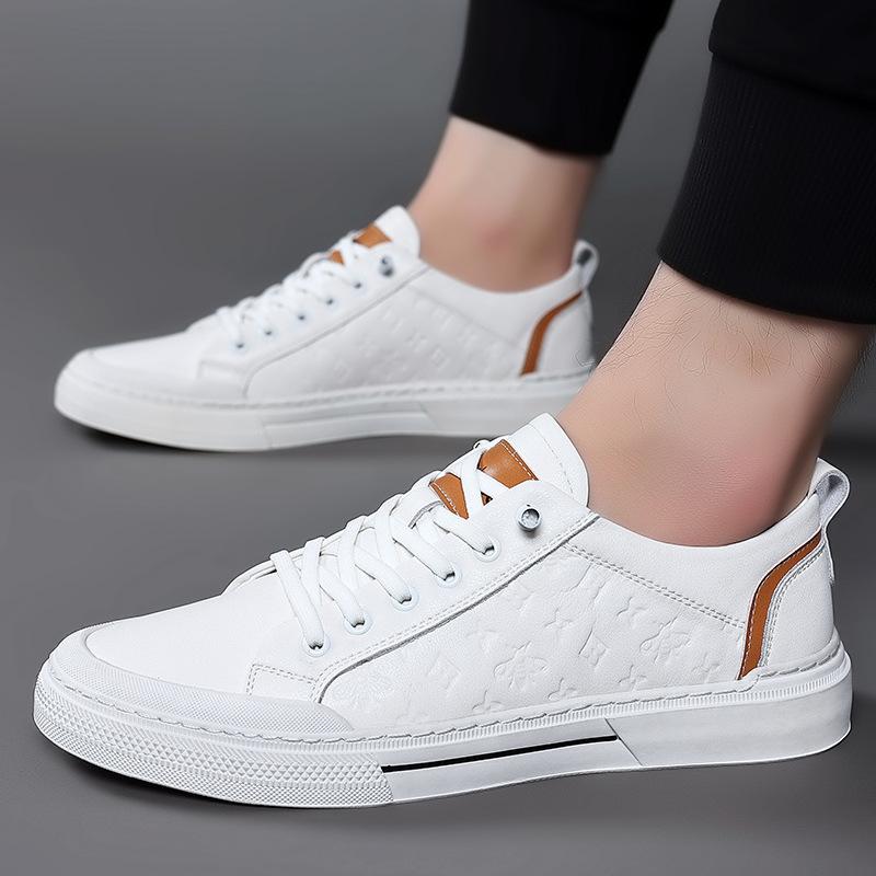 2024 Spring New Sports Men's Shoes Popular Genuine Leather Small White Shoes Low Top Breathable Casual Board Shoes
