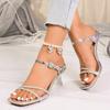 Plus Size Flip Flops Summer New Square Toe Open Toe Rhinestone Stiletto Sandal