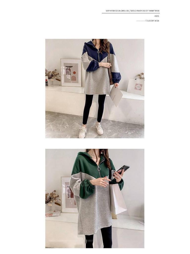 Hooded Maternity Dress: Long Sleeve Mid-Length Plus Size for Autumn & Winter