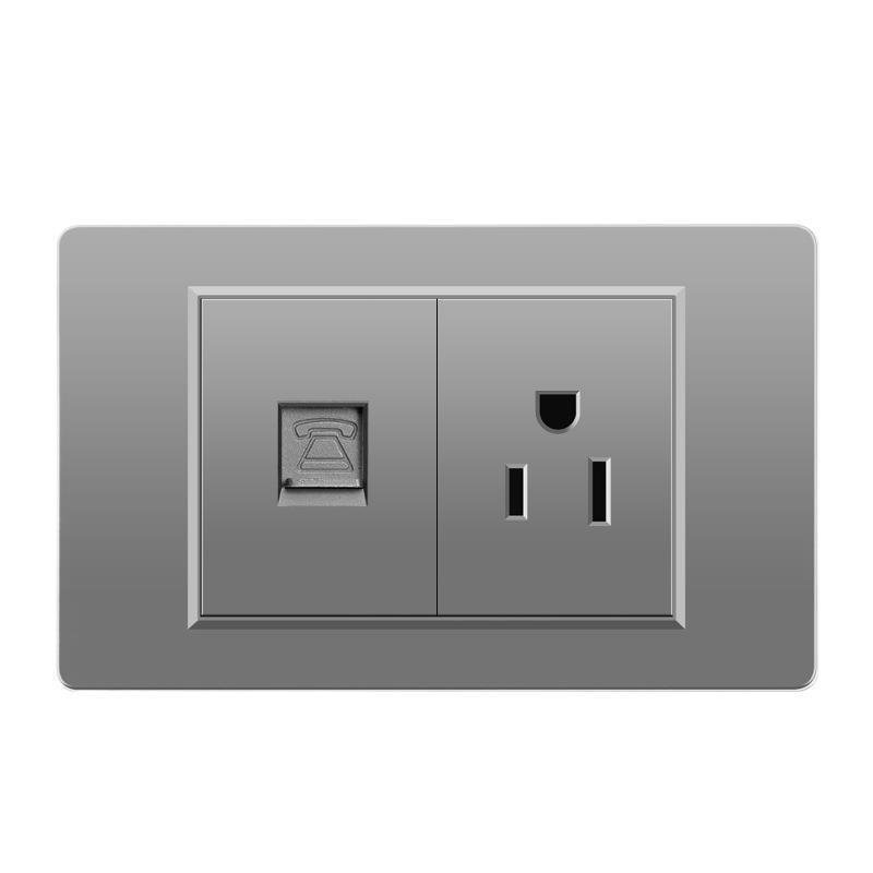 118 Type Switch Six-Hole Gray Wall Socket with Type-C 20W, Thai Style & PC Panel, Taiwan Socket