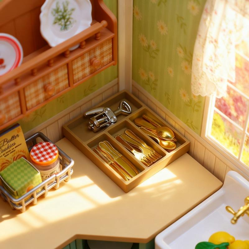 1 Set Doll House Kitchen Supplies Utensils Accessories 1:12 Dollhouse Mini Knife Fork Spoon Clips Tableware With Storage Box