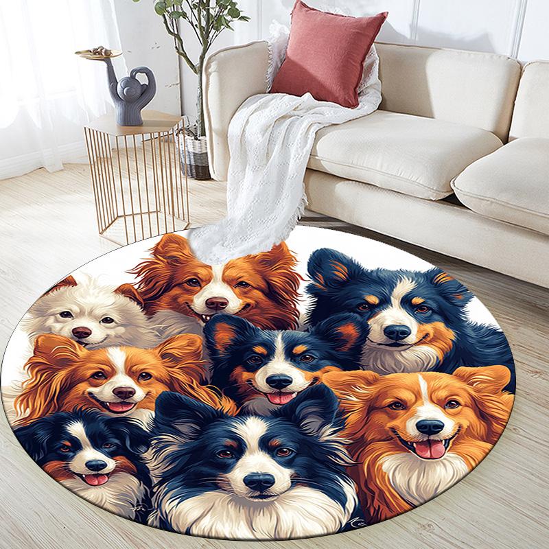 Dogs Collage Round Area Rug,Carpet Rug for Living Room Bedroom Sofa Playroom Decor,Non-slip Floor Mat