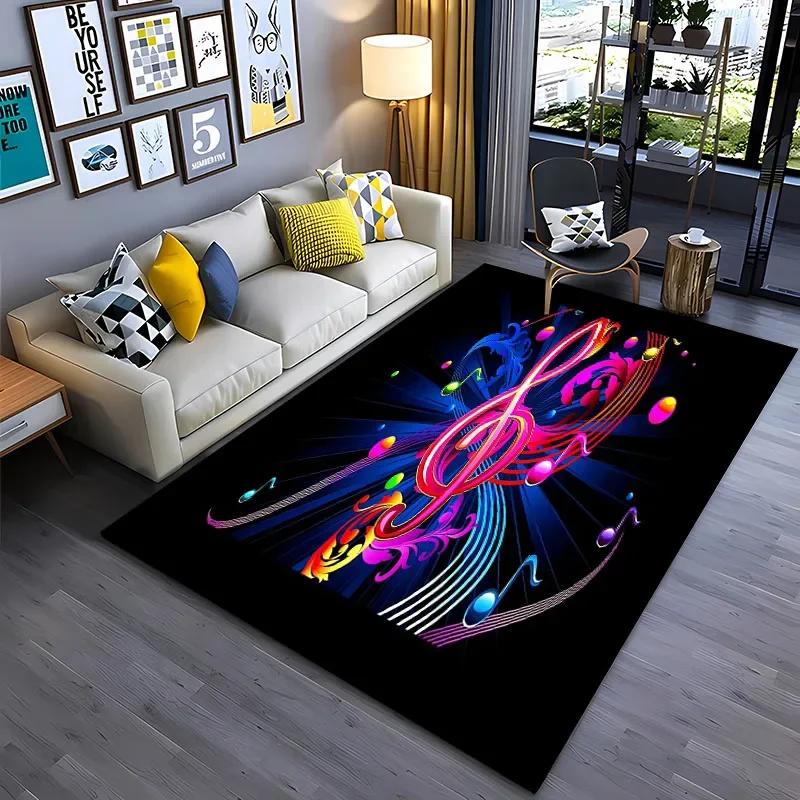 3D HD Music Notes Theme Large Area Rug,Carpet for Living Room Bedroom Sofa Kitchen Decoration,Kid‘s Play Non-slip Floor Mat Gift