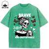 Brave Boissons Difficiles Imprimé Crânes Papillon Trous Troués Lavés T-shirt Femme Coton Col Rond T-shirts Femme Été Ample