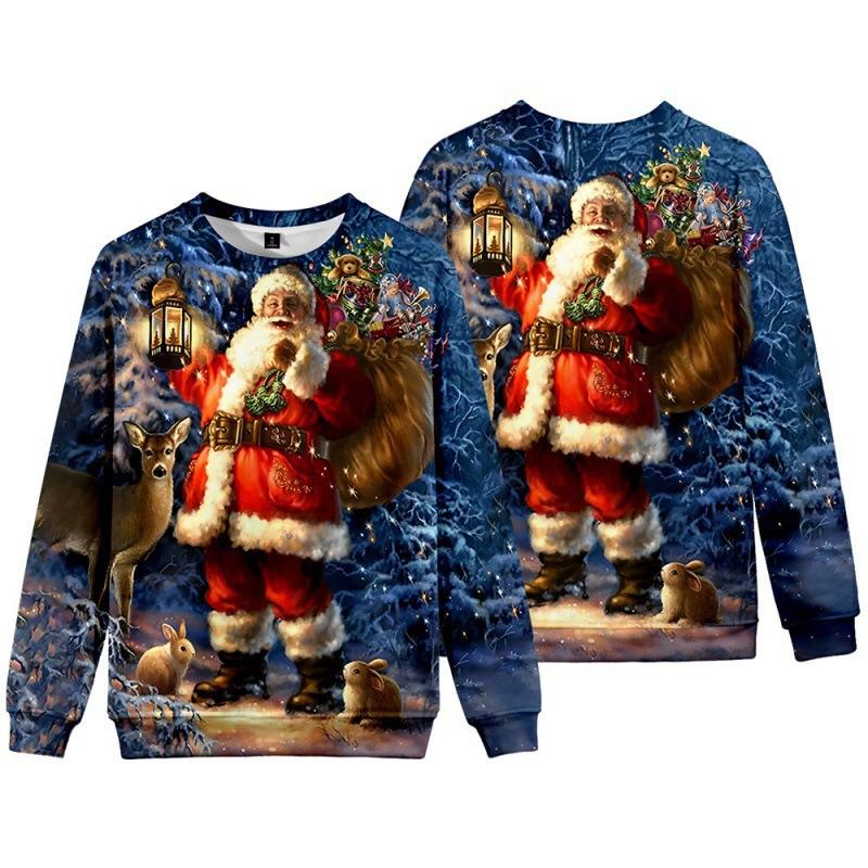 New Christmas Elderly Snowman 3D Digital Casual Round Neck Long Sleeve Men's Women's Hoodies