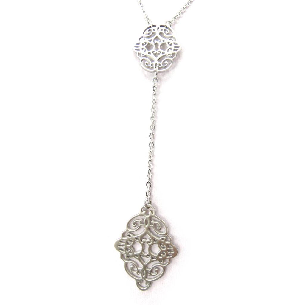 Les Trésors De Lily [K4164] - Silver 'Carmen' Steel Necklace - 11.5x2. 7cm