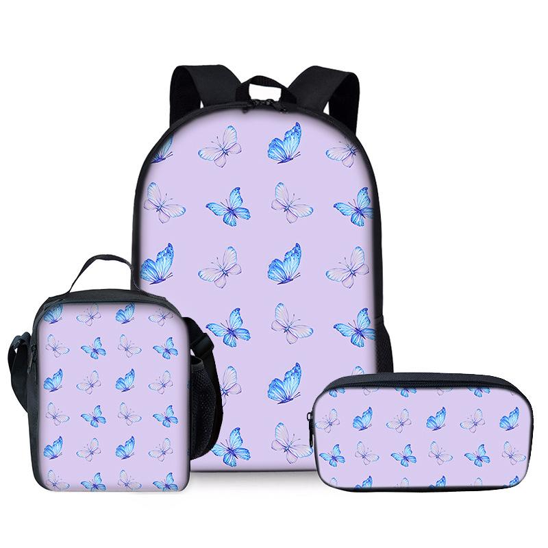 Trendy Popular Novelty butterfly 3D Print 3pcs/Set Student School Bags Laptop Daypack Backpack Crossbody Lunch bag Pencil Case