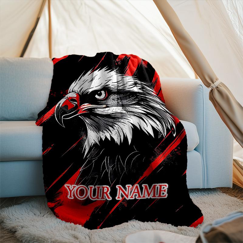 1PC Custom Name Eagle Power Artwork Outdooor Flannel Blankets Patterns Throw Blanket All-Season Soft Gift for Couch, Bed, Camping Gifts
