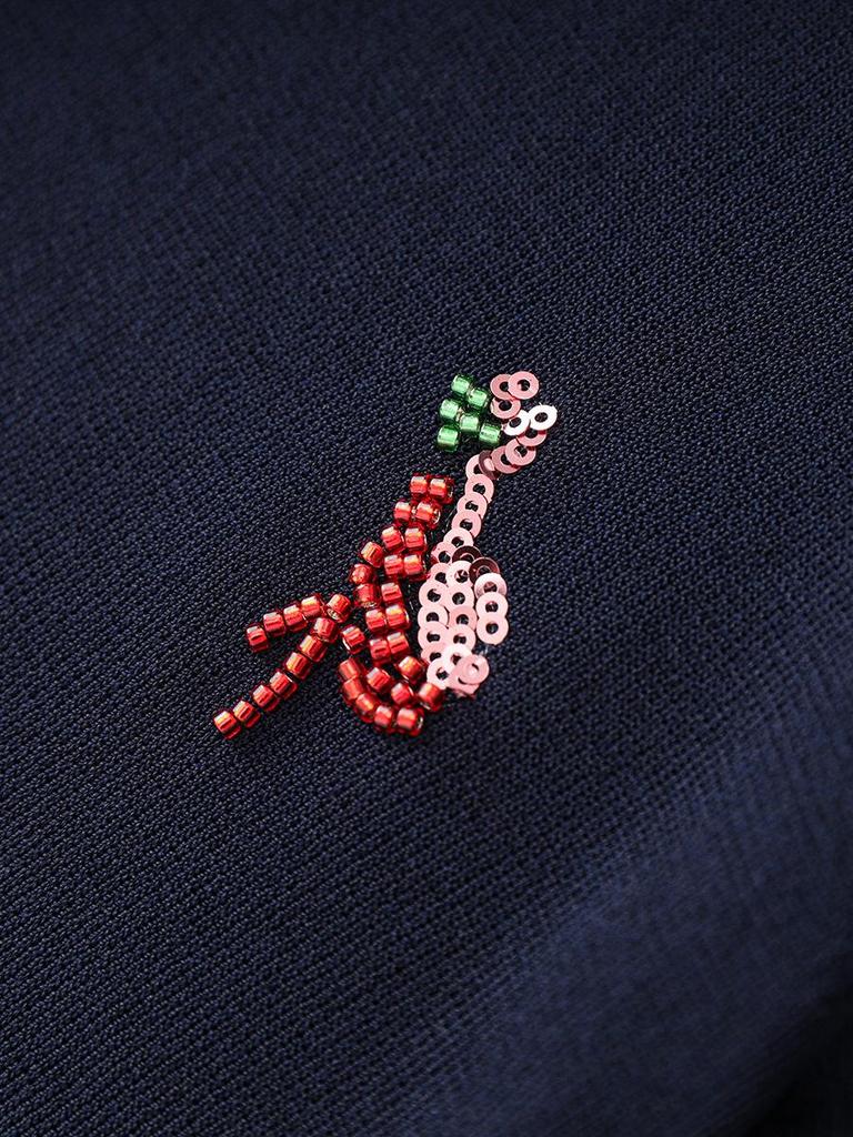 Exquisite French-Style Flamingo Embroidered Turn-Down Collar Knit Top for Women - New Summer Short Sleeve Fashion